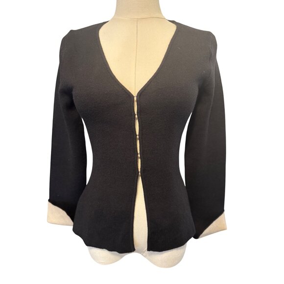 2/$30 ZARA Small Black Cardigan Sweater Ivory Interior Viscose Polyester Blend - Picture 1 of 12